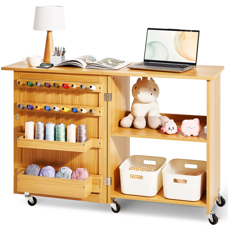 Table de machine à coudre pliante polyvalente avec tablettes de rangement, roues, portes magnétiques pour l'artisanat domestique