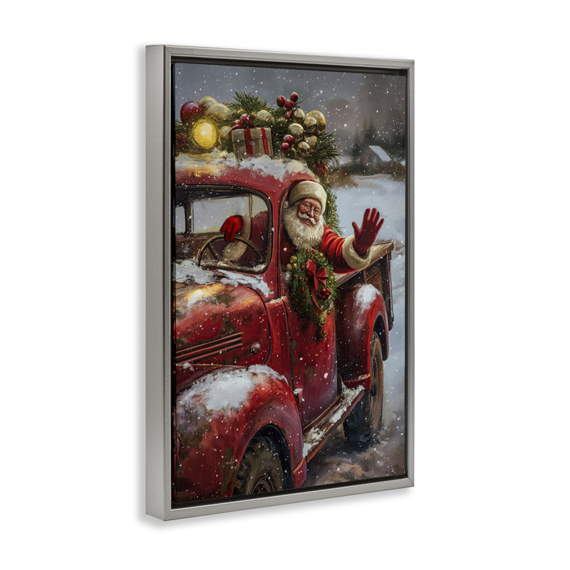 «Santa Waving Hello» par Imagine It Images, H 31 po x l 21 po, Cadre flottant gris lustré