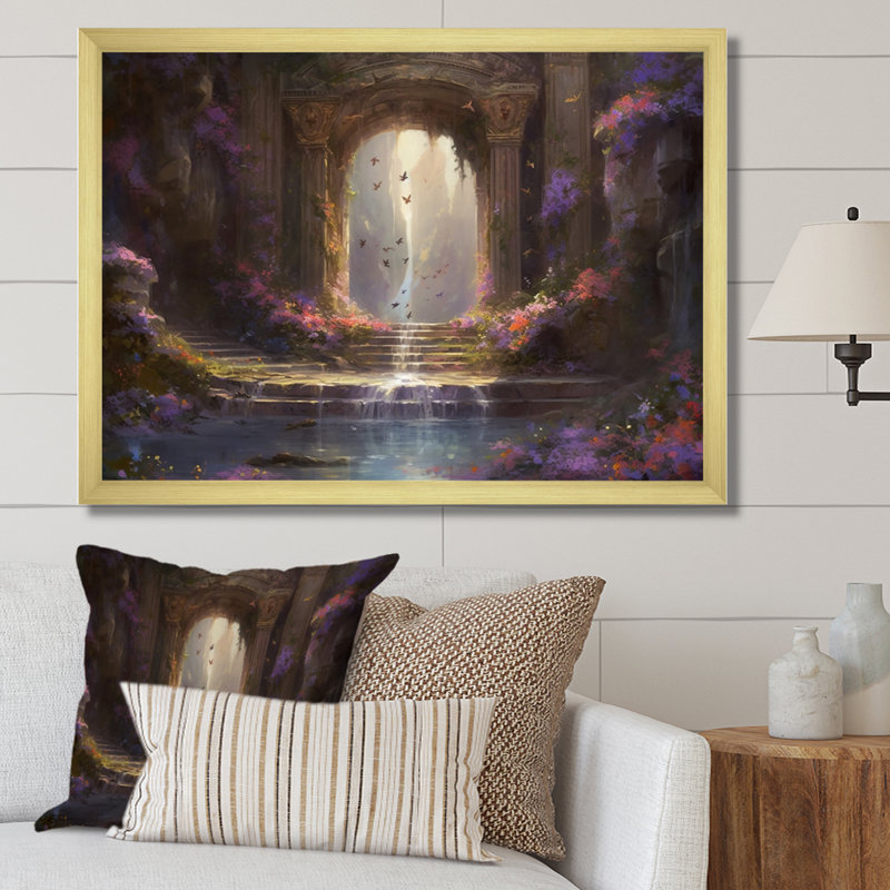 Naylen Under Water Cave Oasis sur toile, H 12 po x l 20 po x P 1 po, Encadrement doré