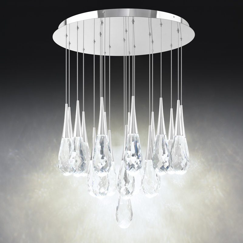Hibiscus 21 Light Crystal LED Multi-Light Pendant, Polished Nickel