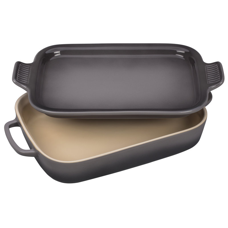Le Creuset Stoneware 2.75 Qt Rectangular Dish with Platter Lid, Oyster