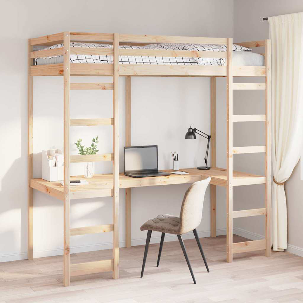 Loft Bed Frame White 90 X 200 Cm Solid Pine Wood