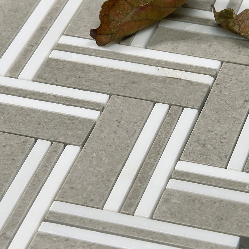 Quilt Random Sized Marble Chevron Mosaic Wall & Floor Tile, Mohegan