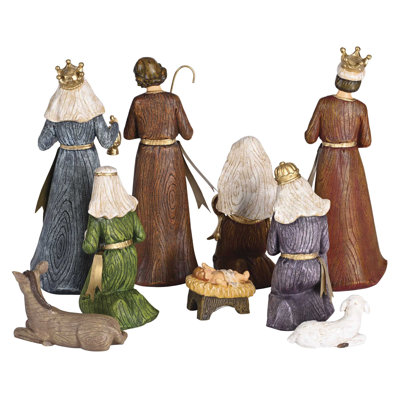 Nativity 9 Piece 8H Colorful Wood Look