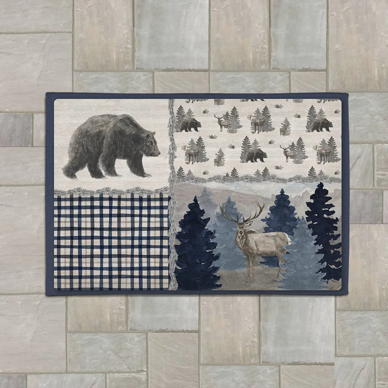 Tapis intérieur / extérieur tissé à la machine Blue Cliff Mountain, Rectangle 4 pi x 6 pi