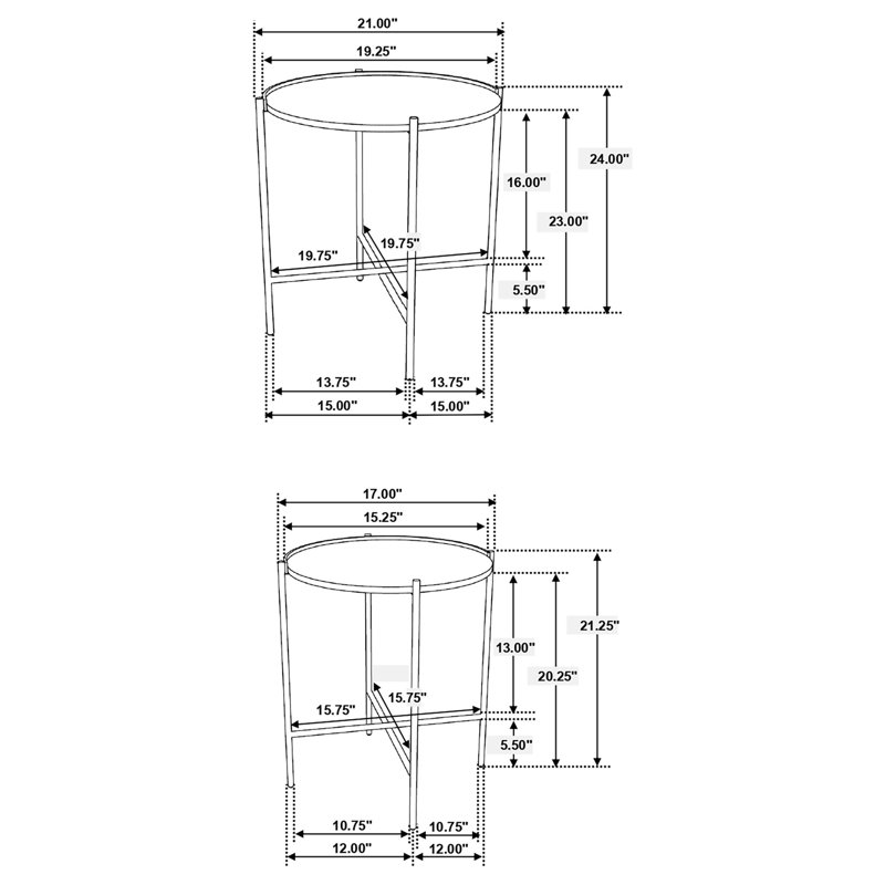 Table gigogne ronde en bois brun et doré 2 pièces Genevieve (seulement avec table basse)