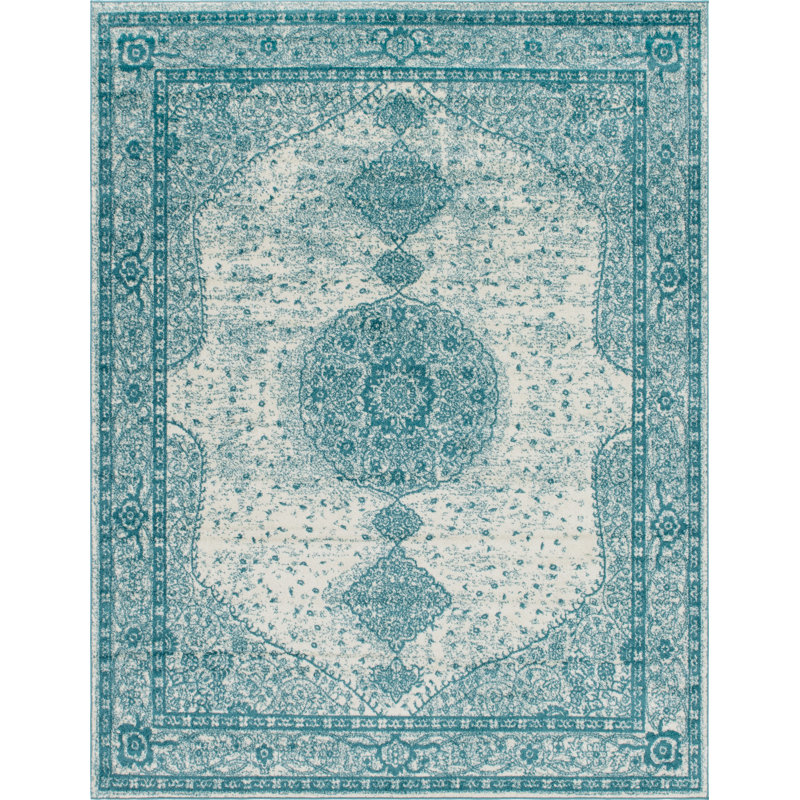 Tapis oriental turquoise Rizo Pat, Rectangle 6 pi 1 po x 9 pi
