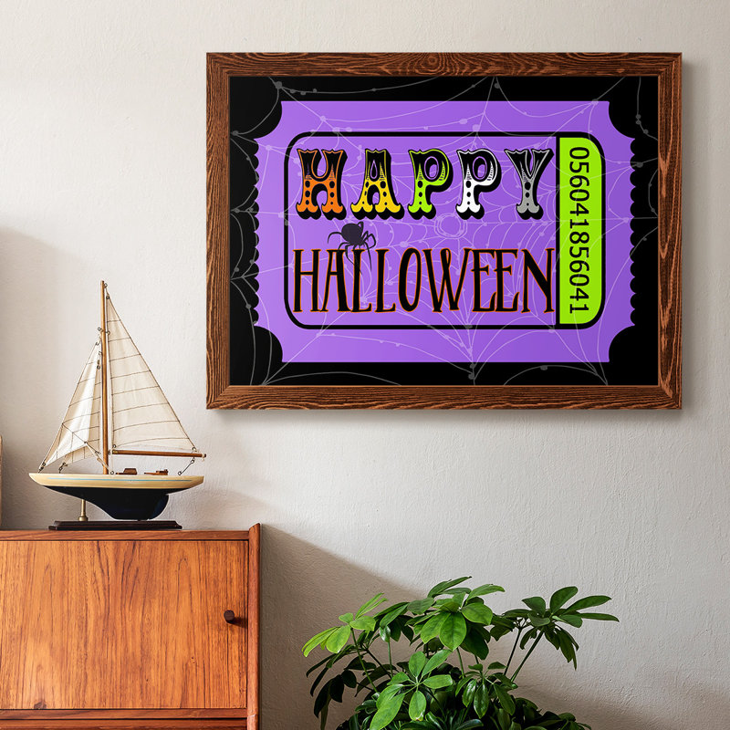 "Happy Halloween Billet", art textuel sur toile, Érable, H 28 po x l 42 po x P 1,5 po