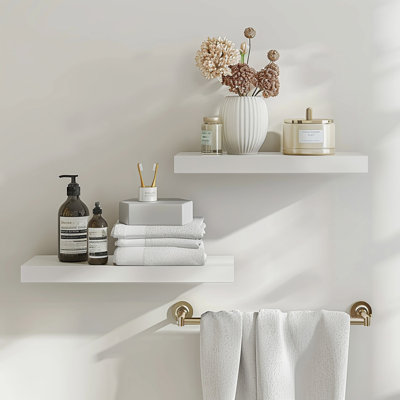 Wide Wood Floating Shelves, Wall Shelf Display Shelves for Bathroom/Kitchen/Bedroom/Living Room 15" W x 5.5" D Floating Shelves Set (Set of 2)