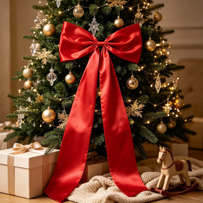 Christmas 106x66cm Long Cute Fabric Large Bow Decor With Hanging Ribbon Multi-Color Big Bow Ornament For Curtain Tieback Door Wreath Wall Birthday Party