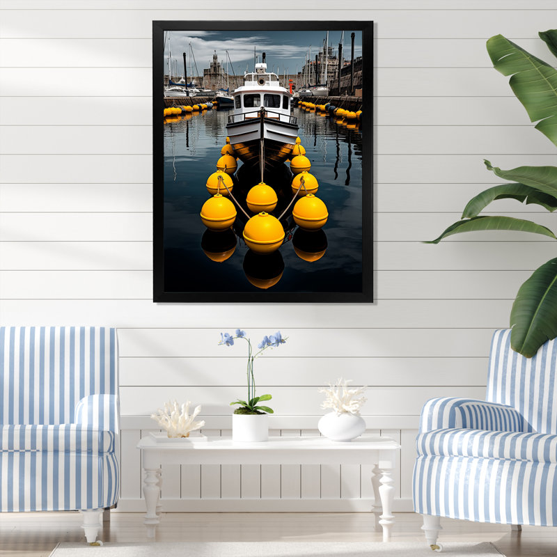 Port Wharf Reflections I - impression, Cadre photo noir, H 20 po x l 12 po x P 1 po