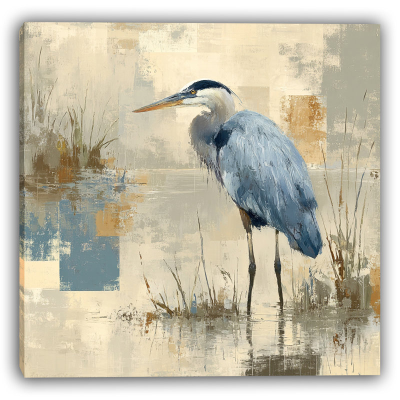 «Quiet Water Heron», art mural sur toile tendue, H 20 po x l 20 po