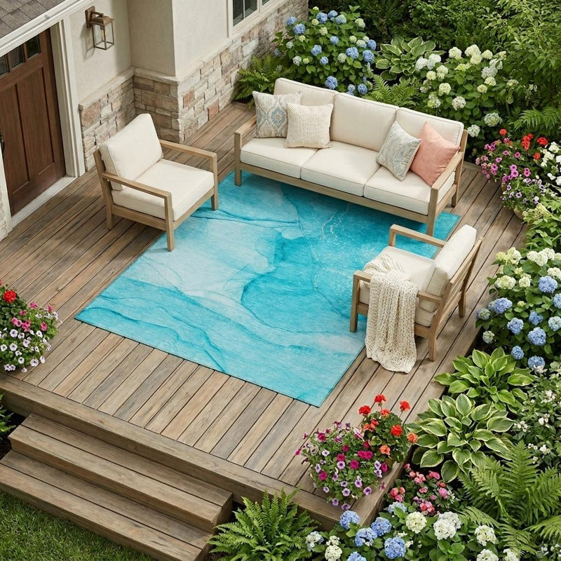 Tapis extérieur lavable antidérapant 9 pi x 12 pi bleu sarcelle