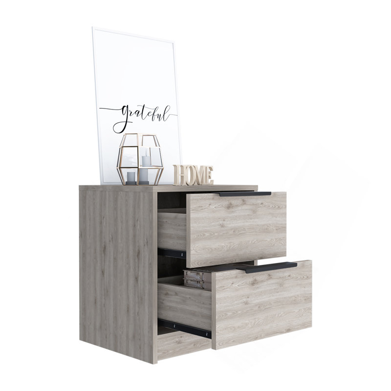 Table de chevet, table de bout, deux tiroirs, poignée en métal Kaia - gris clair Kaia, Gris clair