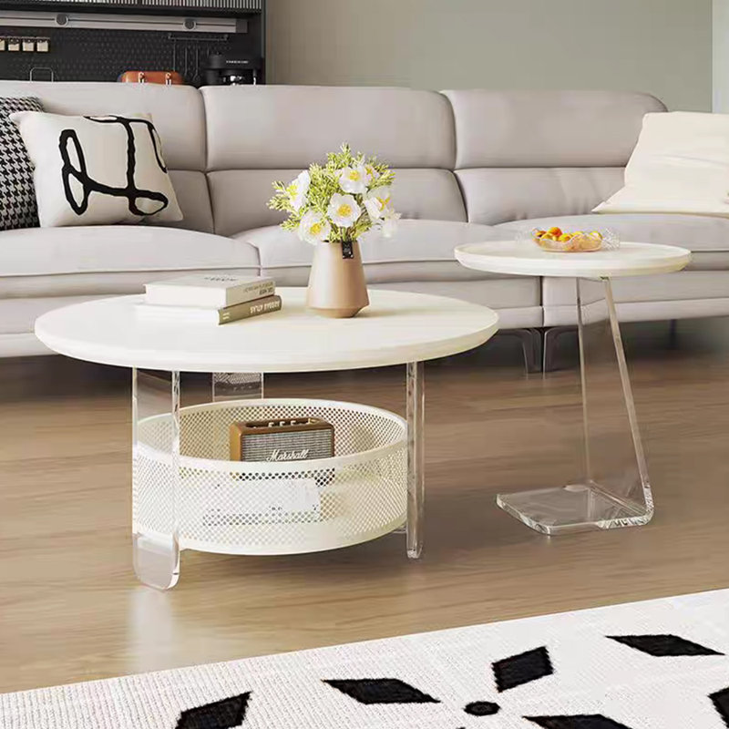 Table basse moderne simple de style crème, H 16,14 po x L 23,62 po x l 23,62 po