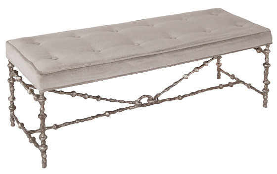 Diego Upholstered Bench, Leather - Ivory, Gold