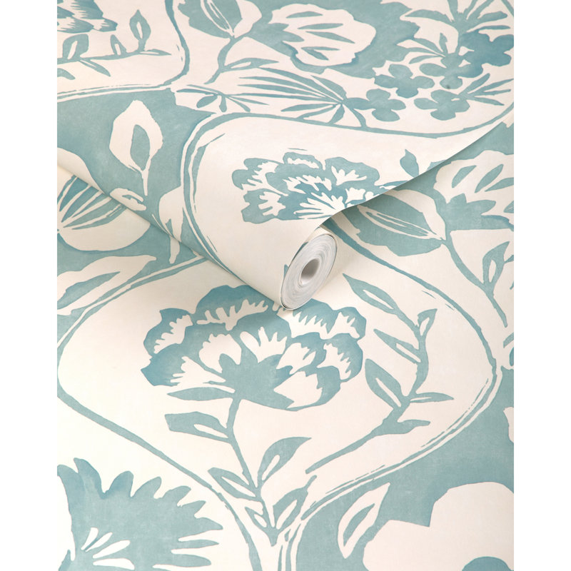 Garden Walk Calathea Floral Wood Pulp Blend Wallpaper Roll, Aqua