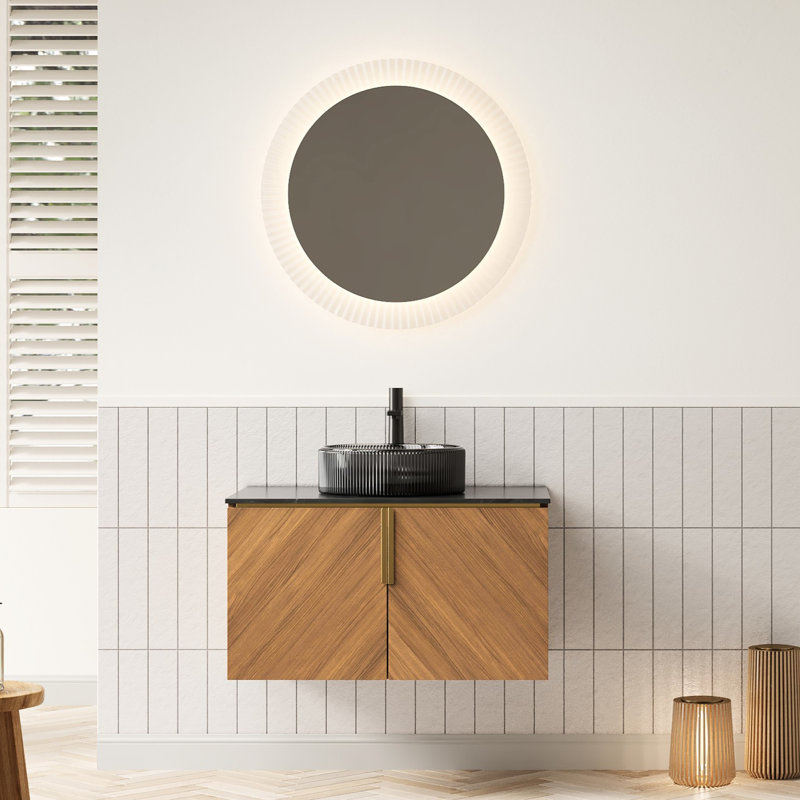Meuble-lavabo moderne 30 po, finition grain de chêne brun, système de fermeture en douceur