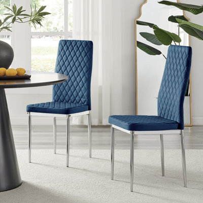 Keensburg Luxury Velvet Modern Tall Back Dining Chairs with Metal Legs & Diamond Stitching