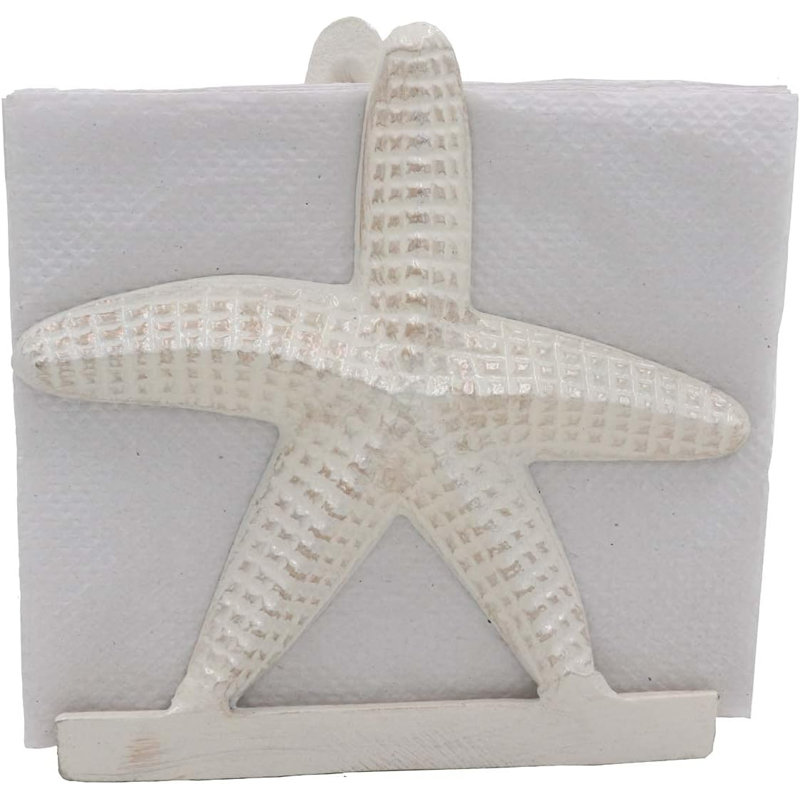 Porte-serviette en métal de style voile, adapté pour le déjeuner / le dîner / les boissons, les cocktails, la cuisine / la mer / le style côtier, produit par le magicien du métal (blanc étoile de mer)