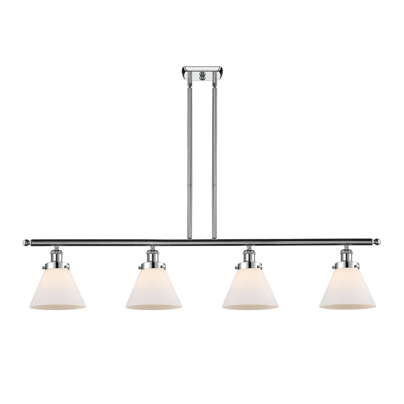 Luminaire pour îlot 4 lumières Cone, Blanc mat, DEL, Chrome poli