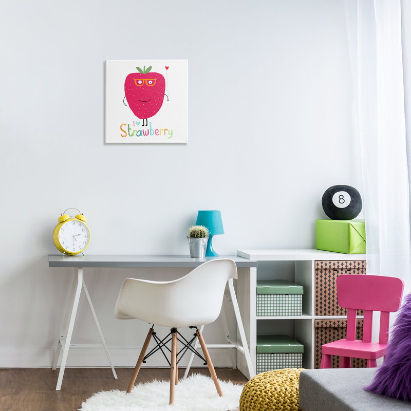 Fun Smiling Strawberry Canvas Wall Art by Carla Daly, 17" H x 17" W