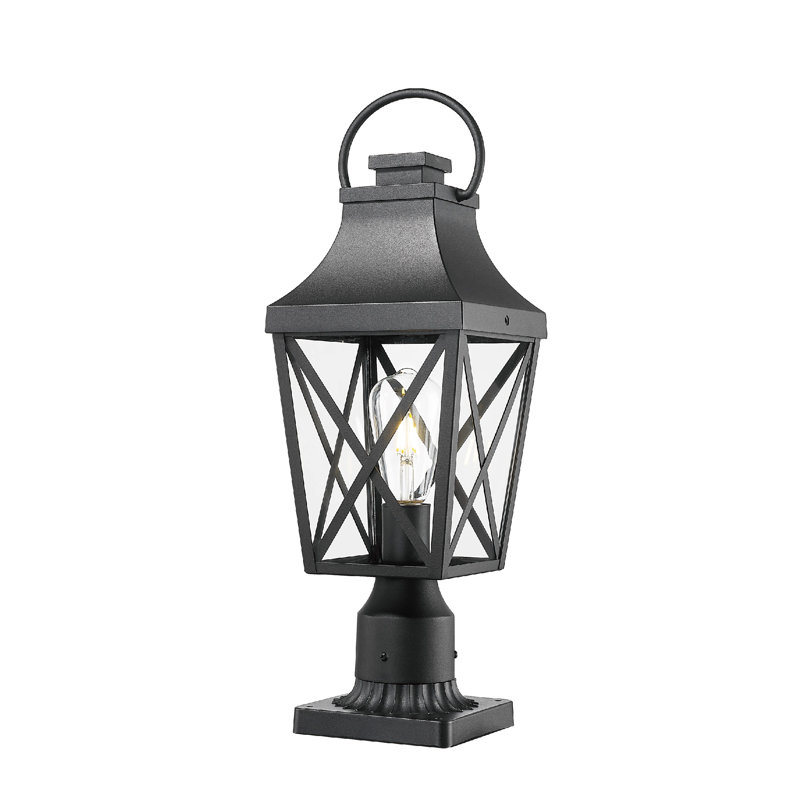 Paquet de 2 lanternes d'extérieur noires texturées avec base de pilier, 21,3 po pour les jardins et les cours