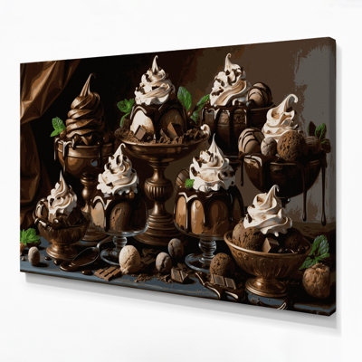 Desserts, chocolat, crème glacée, art mural sur toile brune