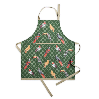 Maison d' Hermine Apron for women with Pocket 100% Cotton 27.50"x31.50" 1 Piece Adjustable Neck Strap & long ties Apron Men, Chef, Wedding, Cooking, Gardening, Server Spring/Summer (Tropical Birds)
