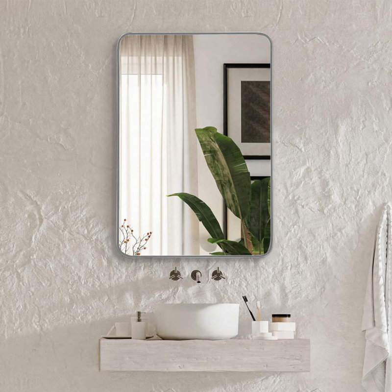 22x30 Inch Metal Framed Rectangular Bathrrom Mirror for Wall, 30" x 22", Silver