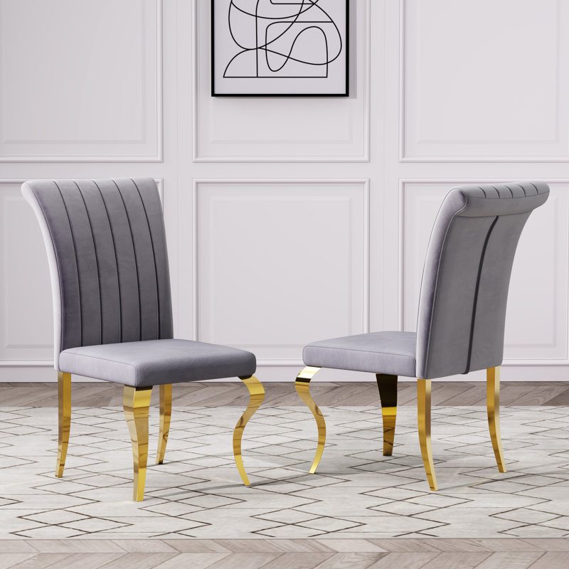 Meritza Tufted Velvet Upholstered Dining Chair , Gold, Gray
