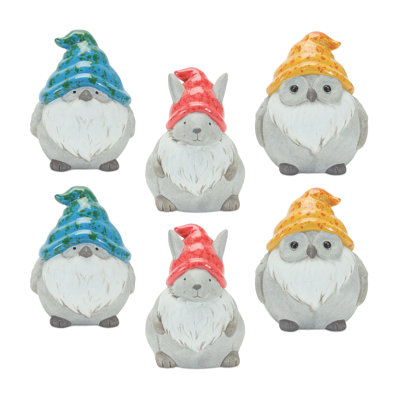 Set of Six Gray Terracotta Wildlife Gnomes