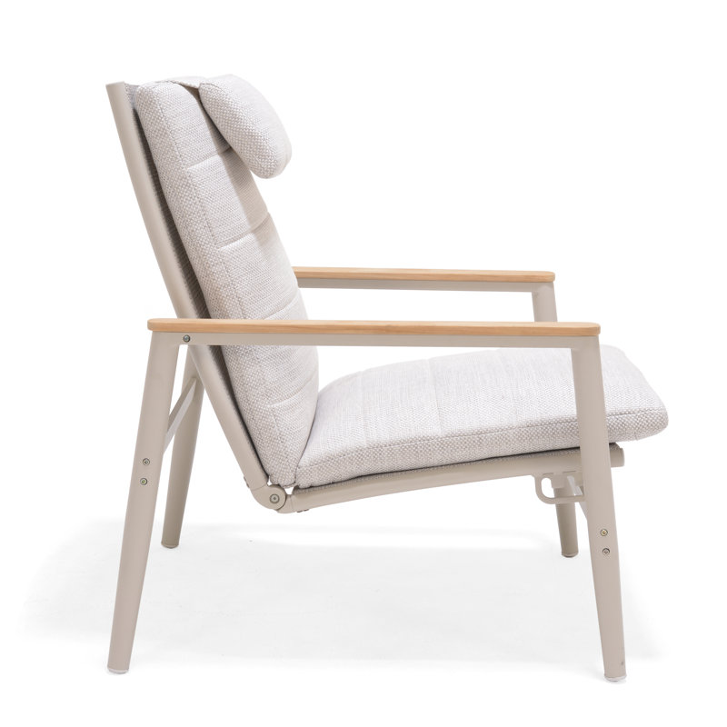 LifestyleGarden Maui FSC Teak and Aluminum Outdoor Patio Recliner Dark Gray Sofa Chair, Cream Cushion
