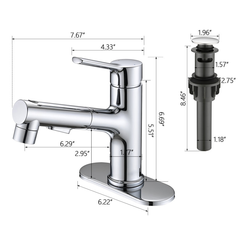 Robinet de salle de bain à poignée simple avec égouttoir escamotable Topcraft, Chrome