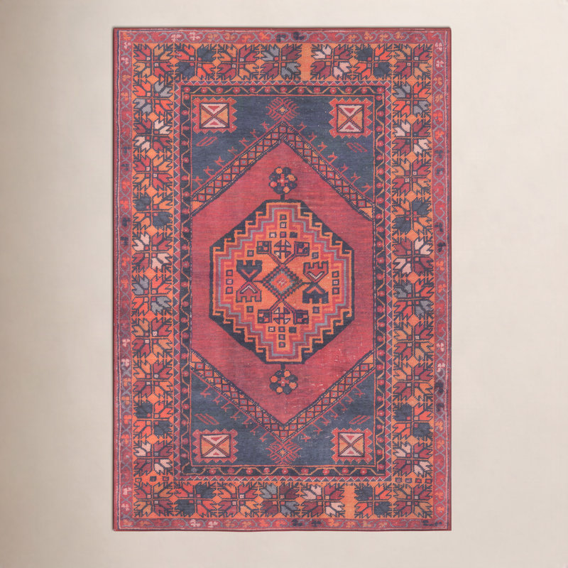 Tapis oriental rouge / bleu / orange Isthia, Rectangle 10 pi x 14 pi