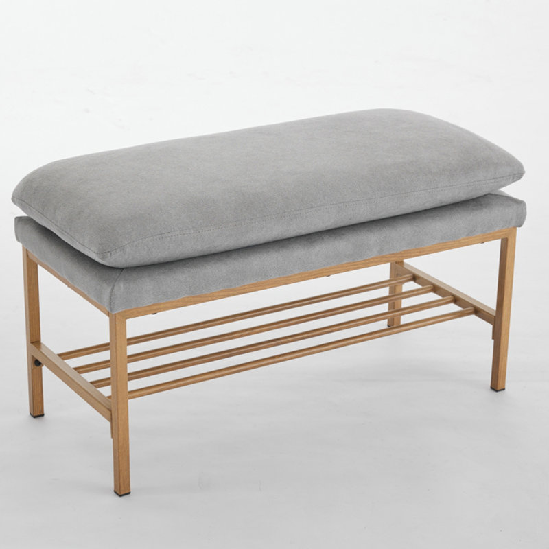 Banc de rangement rembourré pour chaussures avec siège rembourré, banc de bout avec tablette ouverte et pieds en métal pour le vestibule