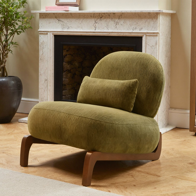 Chaise d'appoint en velours avec pieds en bois massif et coussin moelleux, fauteuil de lecture sans accoudoirs, Vert