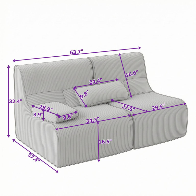 Causeuse modulaire moderne en velours côtelé, Beige