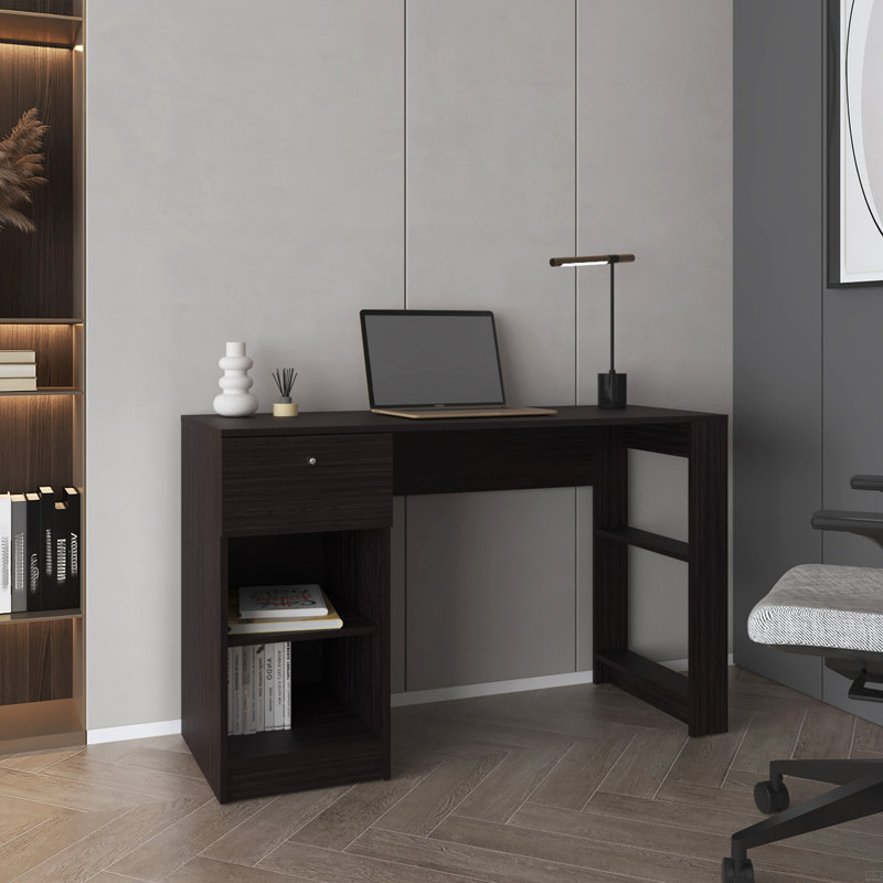 Bureau d'ordinateur, 1 tiroir, 2 tablettes, Noir
