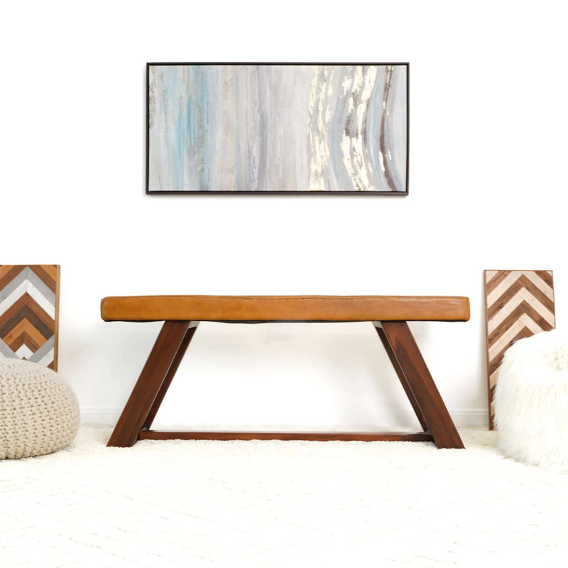 Banc en cuir véritable Marley brun clair
