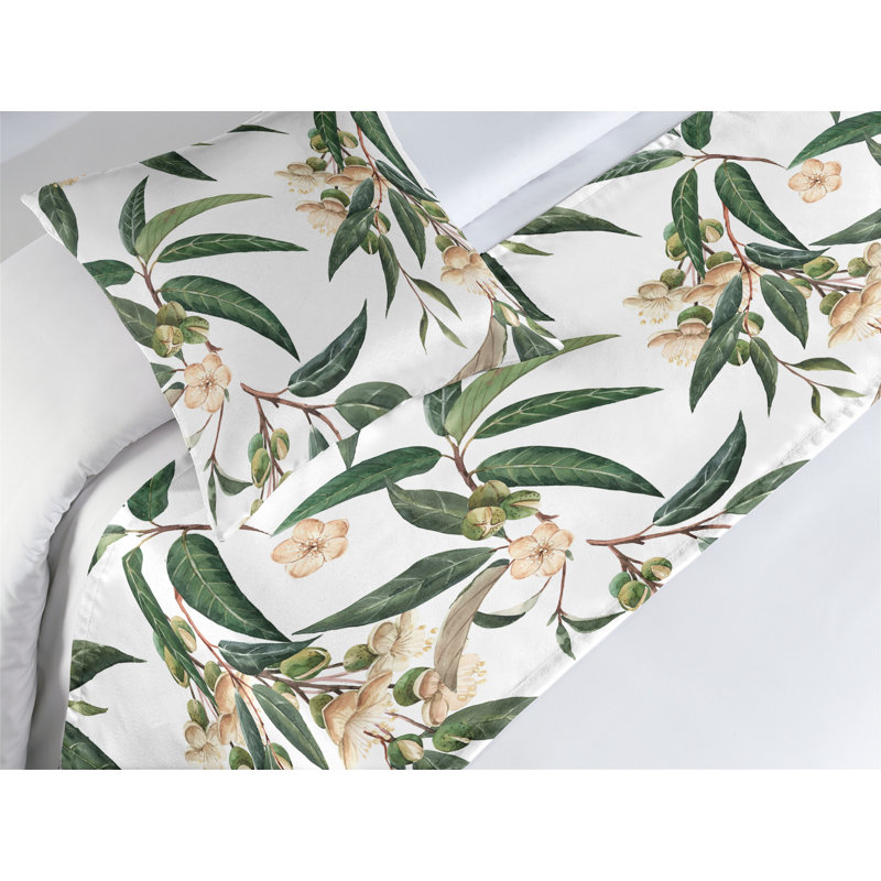 Ensemble de chemin de lit Ambesonne Tropical Motifs botaniques Durian vert forêt et taupe chaud, Lit simple