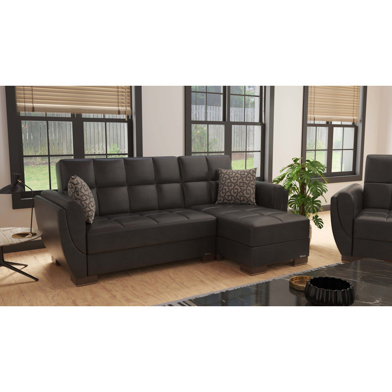 Chaise longue rembourrée convertible avec rangement, Noir