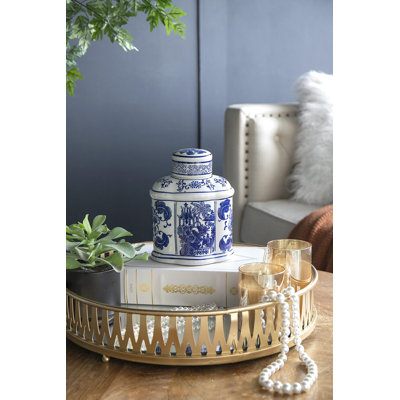 Pot ovale avec couvercle - bleu, blanc