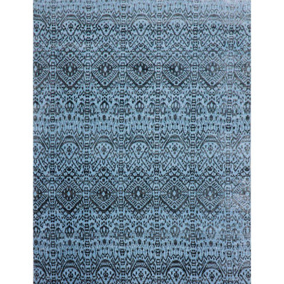 Tapis bleu clair et noir noué à la main de haute qualité