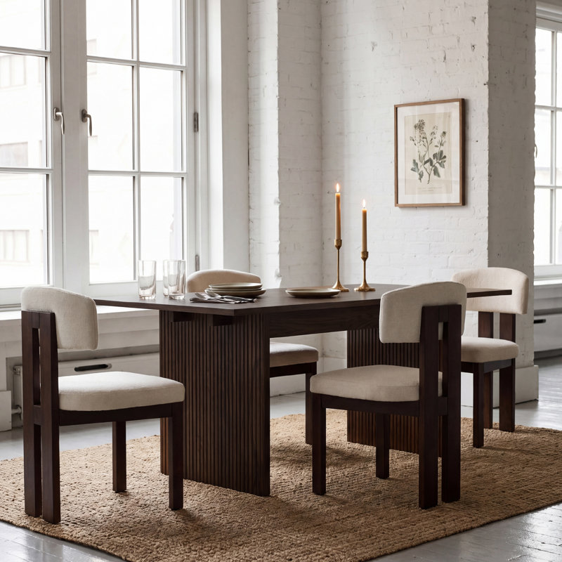 Table de salle à manger moderne en bois rectangulaire pour 4 à 6 personnes, Marron foncé