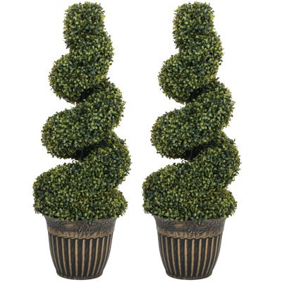 HOMCOM Set of 2 Potted Artificial Plants Topiary Spiral Trees 90cm