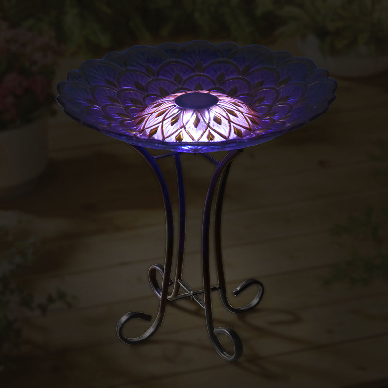  Solar Floral Glass Bird Bath with Stand