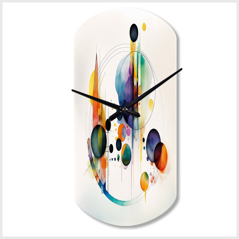 Art géométrique multicolore aquarelle I - horloge cylindrique en métal, horloge murale asymétrique bleue, Grand