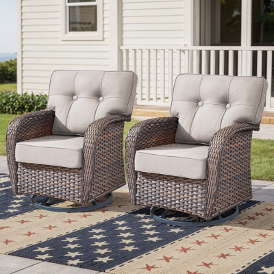 Teebeck Swivel Premium All-Weather Wicker Outdoor Lounge Chair With 5" Thick Cushions by Red Barrel Studio