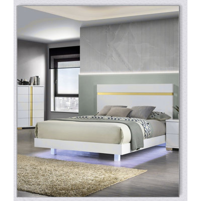 White 1Pc Bed Underbed LED Modern Bedroom Furniture Acrylic Trim Mattress Ready Bedframe